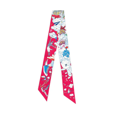 (Women) HERMES Twilly Scarf Red - My Celestial Variations Design. H063900Sv08