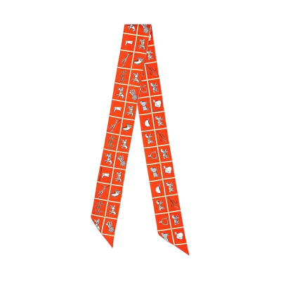 (Women) HERMES Twilly Scarf Vermilion Red Equestrian Design. H061356S 10