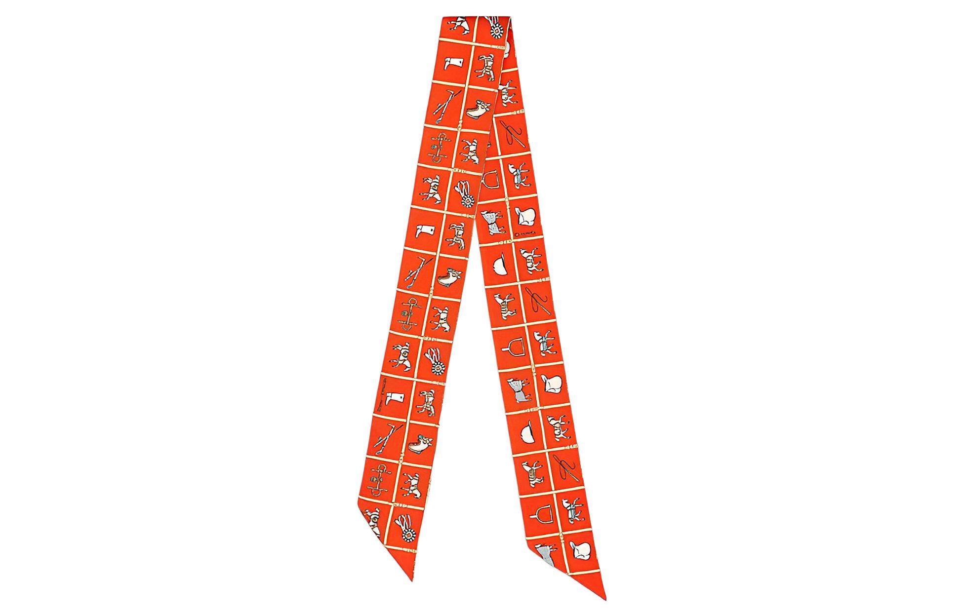 Order (Women) HERMES Twilly  Scarf Vermilion Red Equestrian Design. H061356S 10