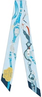 (Women) HERMES Twilly Silk Scarf Sky Blue Elegant Reins Design. H063940S 11 (Women) HERMES Twilly Silk Scarf Sky Blue Elegant Reins Design. H063940S 11