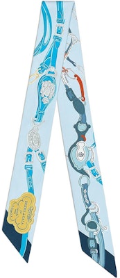 (Women) HERMES Twilly Silk Scarf Sky Blue Elegant Reins Design. H063940S 11 Buy (Women) HERMES Twilly Silk Scarf Sky Blue Elegant Reins Design. H063940S 11