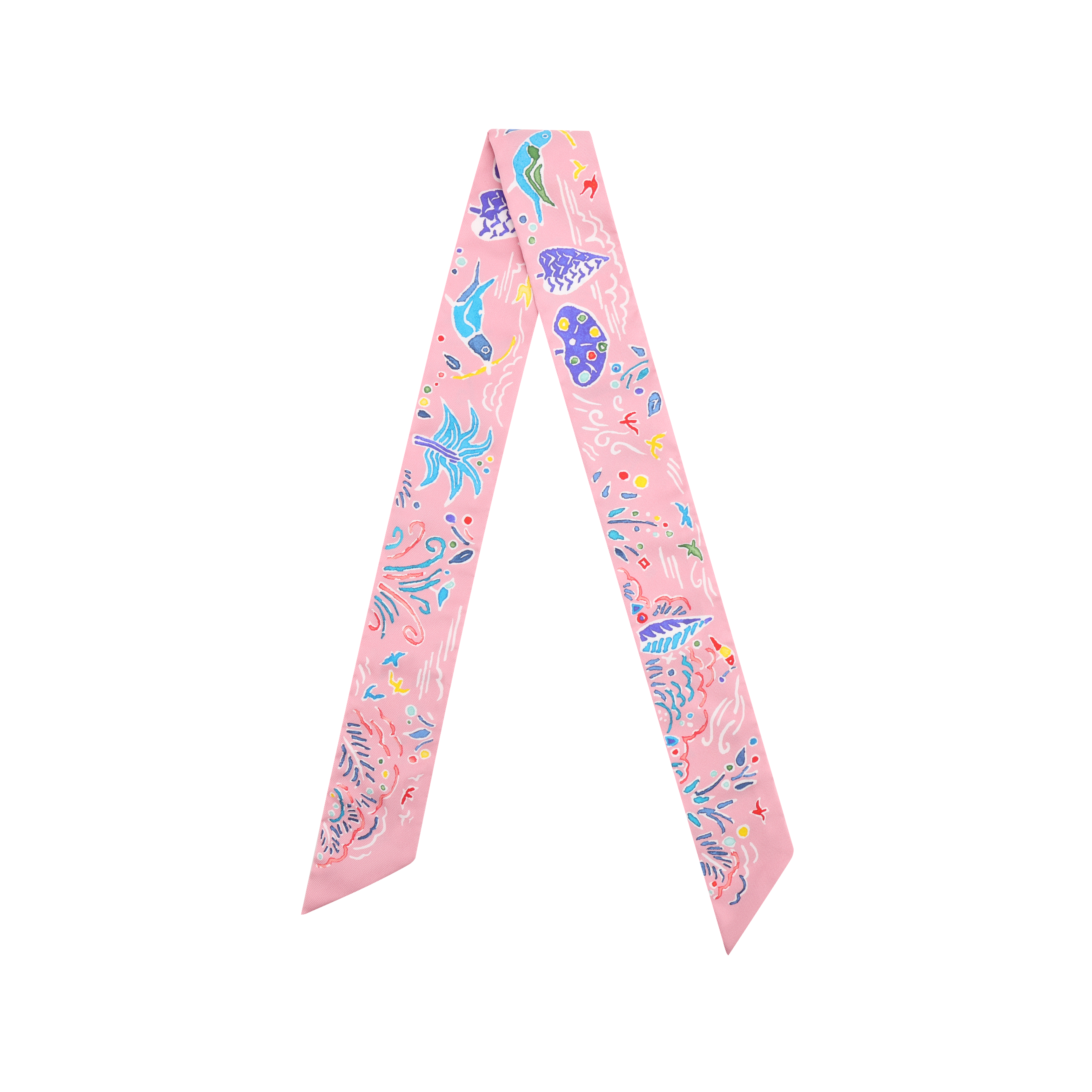 (Women) HERMES Twilly "Spring Island" Pink Silk Scarf for Women. H063755S-01