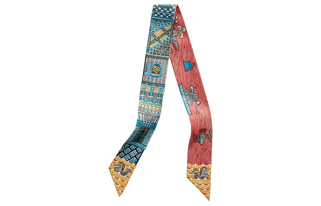 (Women) HERMES Twilly Alphabet Pattern Silk Scarf for Women - Multicolor. H064011S-05