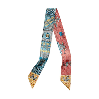 (Women) HERMES Twilly Alphabet Pattern Silk Scarf for Women - Multicolor. H064011S-05