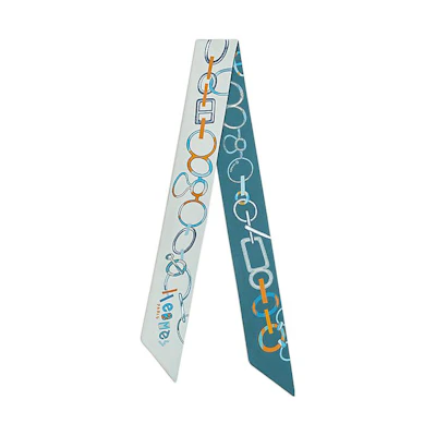 (Women) HERMES Twilly Alphabet Pattern Silk Scarf for Women - Blue. H063951S05