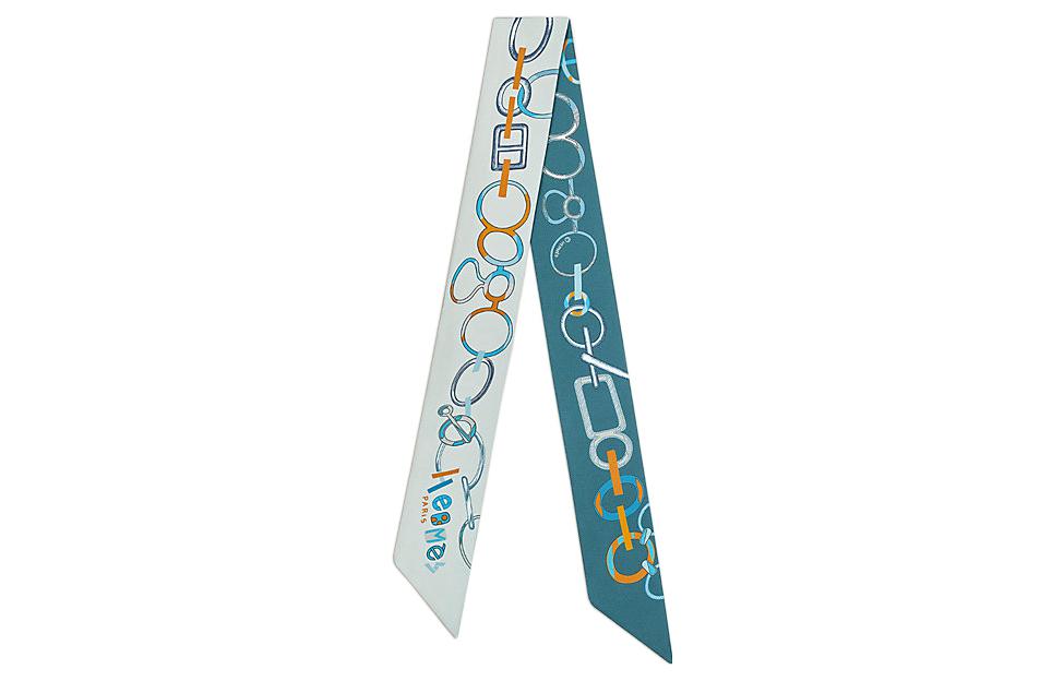 (Women) HERMES Twilly Alphabet Pattern Silk Scarf for Women - Blue. H063951S05 圖 2