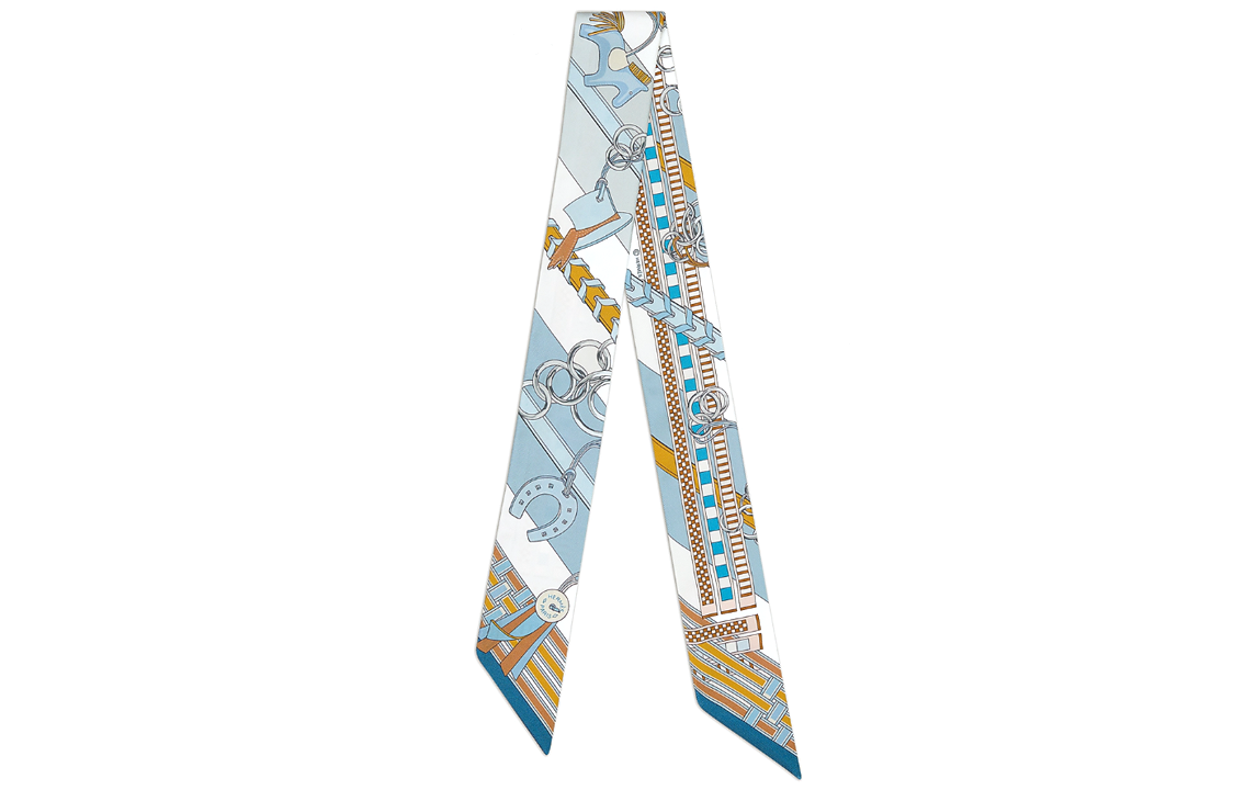(Women) HERMES Twilly Blue Silk Scarf for Women - Bridal and Mascot Design H062849S-15