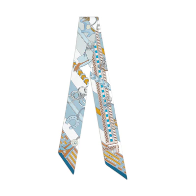 (Women) HERMES Twilly Blue Silk Scarf for Women - Bridal and Mascot Design H062849S-15