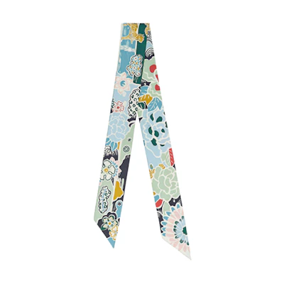 (Women) HERMES Twilly Blue Silk Scarf with Floral Print for Women. H063530S-03
