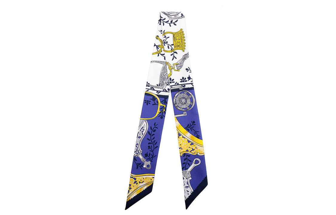 Order (W) HERMES Twilly Biru Putih Stirrup Mix Selendang Sutera H063502S-11