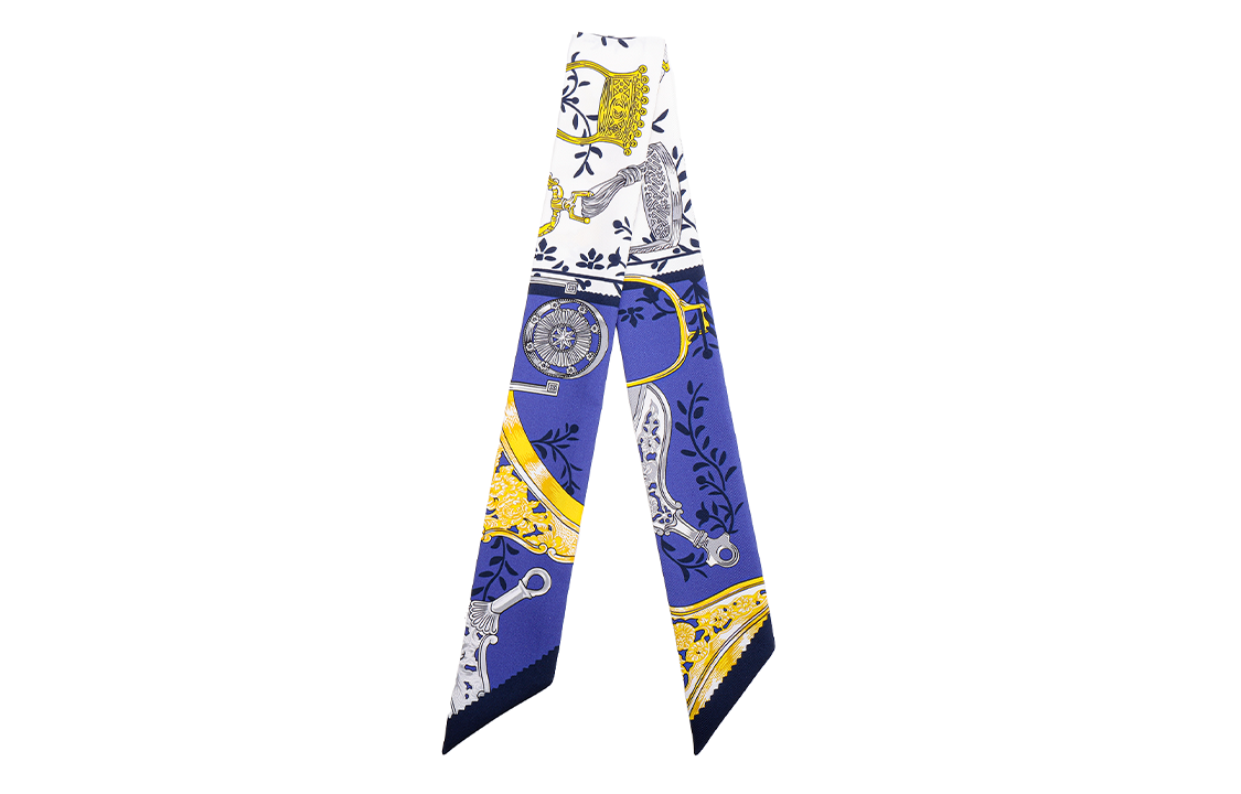 Lookbook (W) HERMES Twilly Biru Putih Stirrup Mix Selendang Sutera H063502S-11