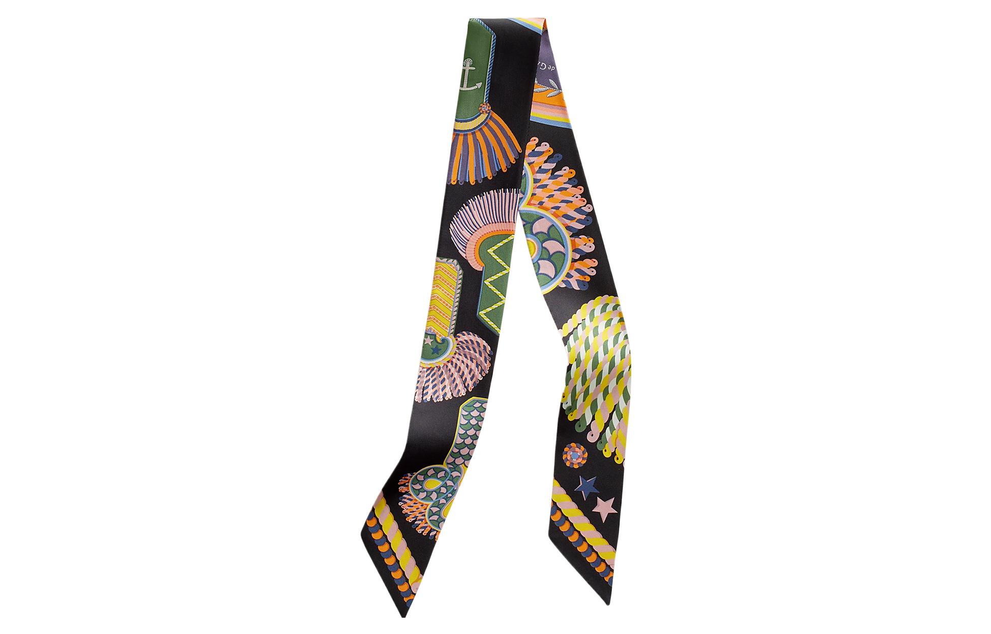 (Women) HERMES Twilly Celebration Epaulette Scarf for Women - Black H063983S07