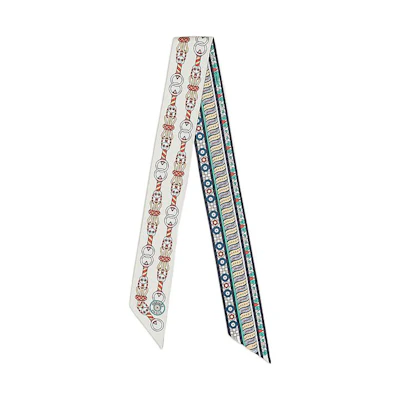 (Women) HERMES Twilly Harnais en Rosace Beige Silk Scarf for Women. H063853s-10
