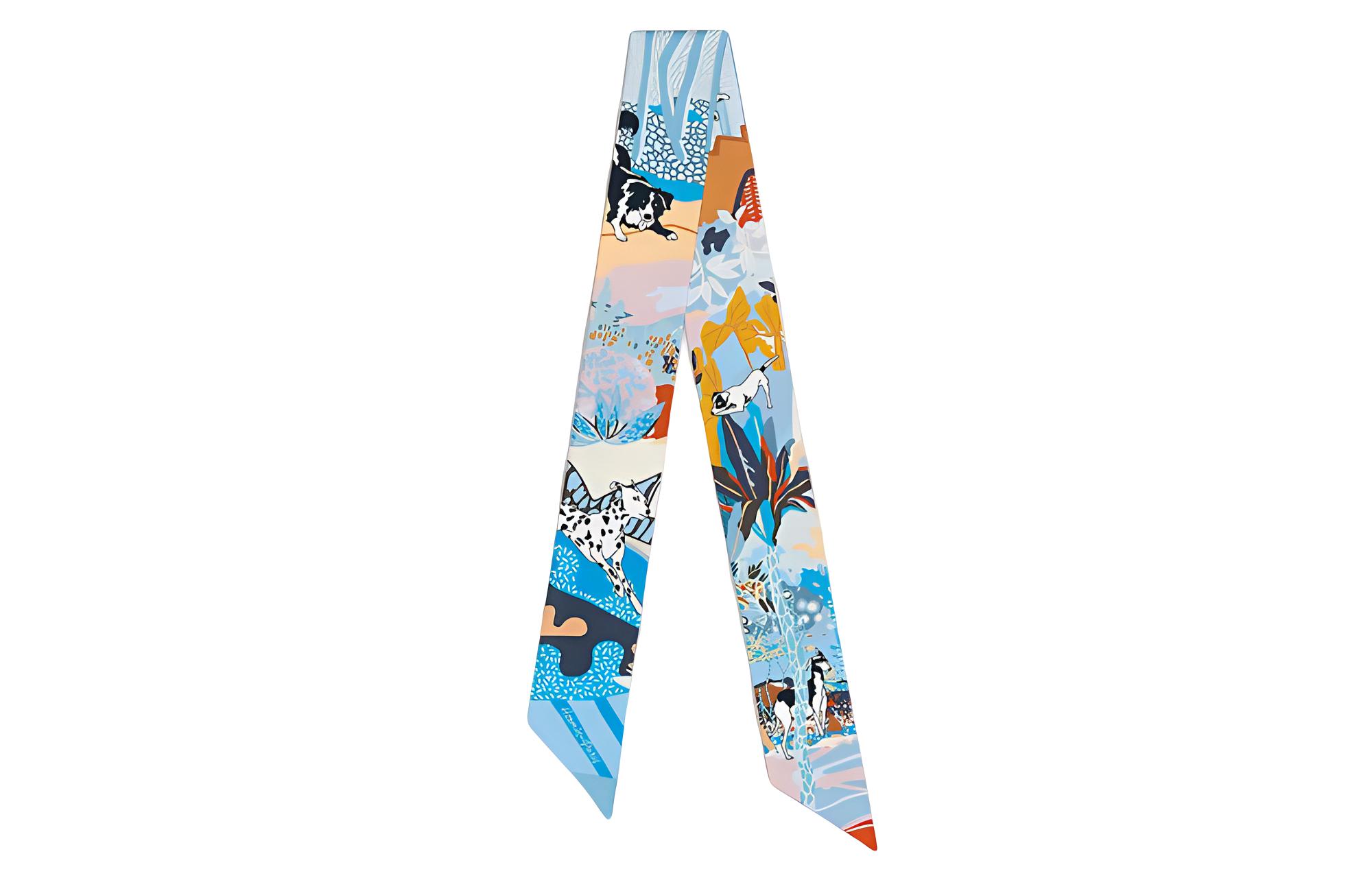 Buy (Women) HERMES Twilly Liberty City  Silk Scarf - Blue H063911S 04