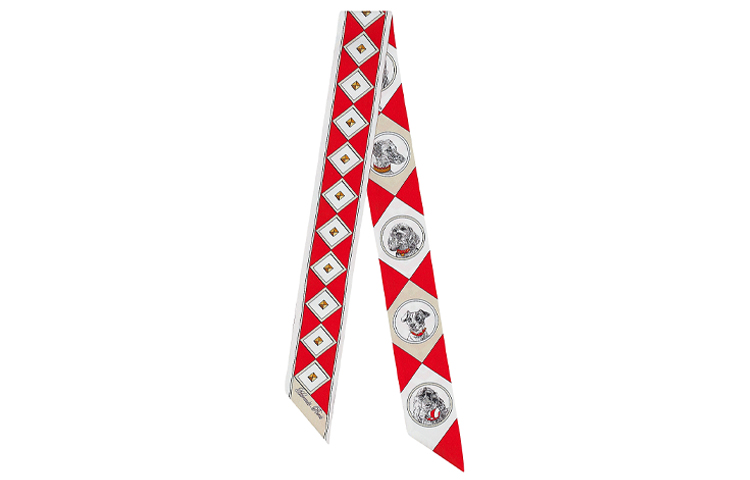 (Women) HERMES Twilly Limited Edition Scarf - Puppy Series Red for Women H063453S-22