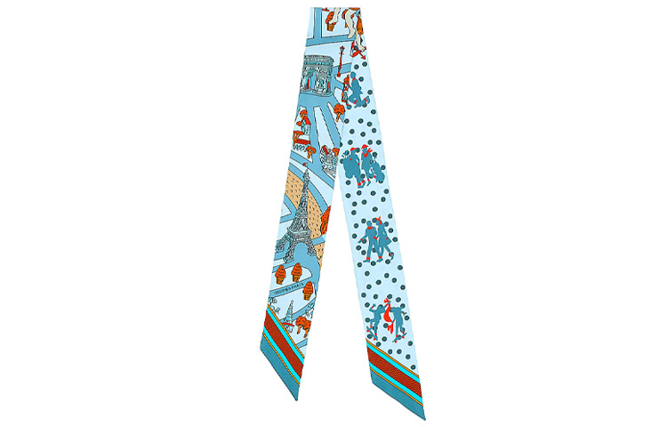 (Women) HERMES Twilly Love in Paris Silk Ribbon Scarf Blue H063329S-04 圖 2