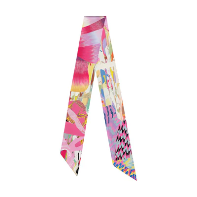 (Women) HERMES Twilly Marble Pattern Scarf Japan Exclusive Pink/Green/Violet . H063714S-01