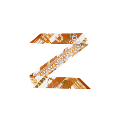 (Women) HERMES Twilly Orange Scarf for Women with Bridles and Lucky Charms Design. H062849S-14