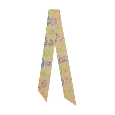 (Women) HERMES Twilly Portrait Dress Code Silk Scarf for Women - Camel Color. H063780S-40