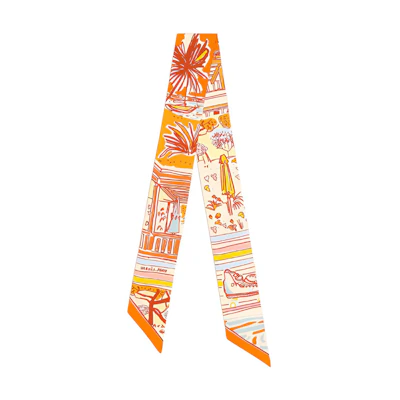 (Women) HERMES Twilly Rayures d'Ete Orange Printed Silk Scarf for Women. H063850S 09
