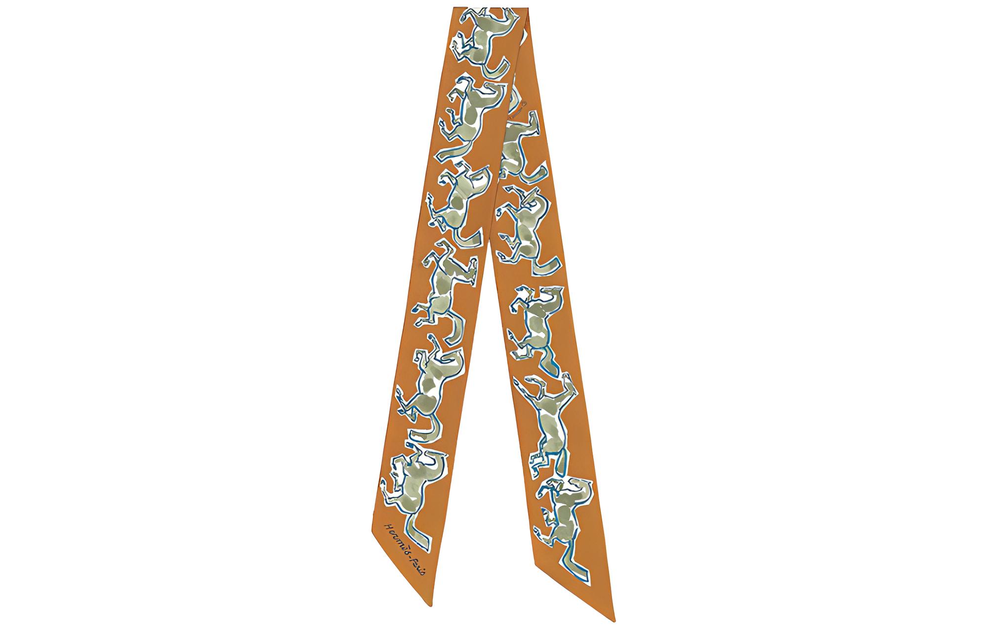 (Women) HERMES Twilly Ribbon Caramel Khaki Scarf H063803S-02