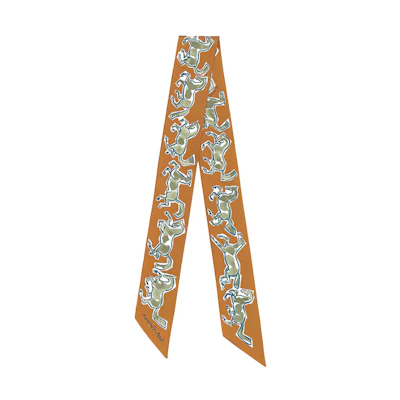 (Women) HERMES Twilly Ribbon Caramel Khaki Scarf H063803S-02