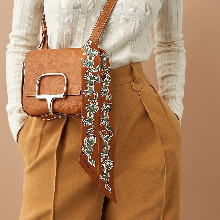 (Women) HERMES Twilly Ribbon Caramel Khaki Scarf H063803S-02 圖 3