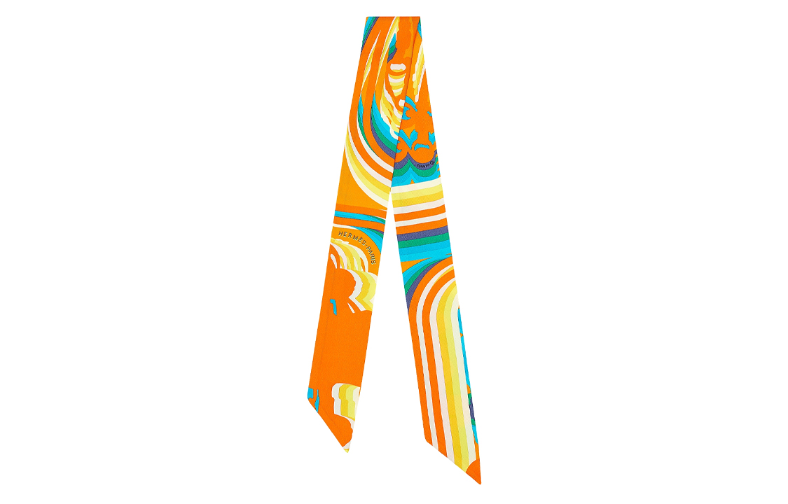 (Women) HERMES Twilly Ribbon Scarf Luxury Reins Orange H063415S-06