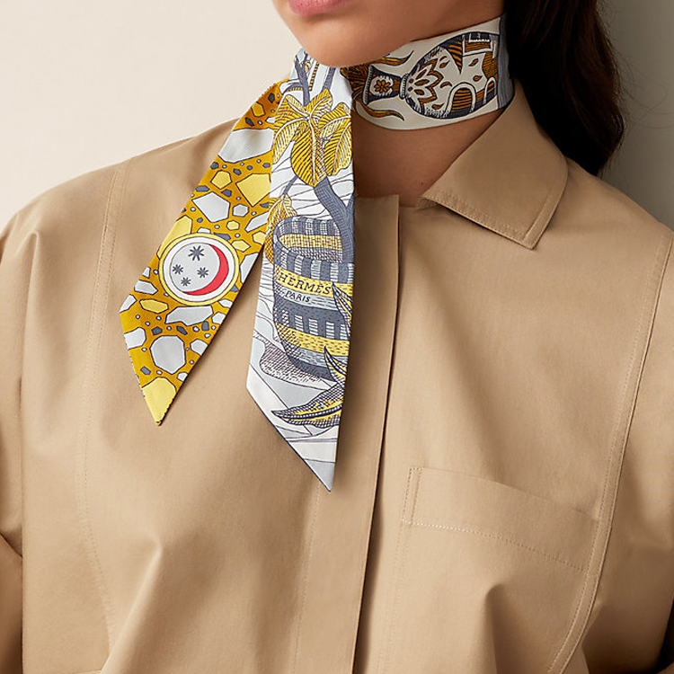 (Women) HERMES Twilly Scarf "Dance of the Female Knight" Gold Women’s Silk Scarf. H063593S-19 圖 3