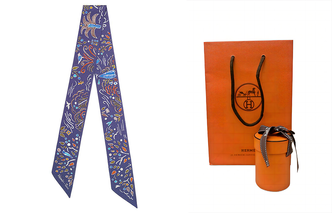 (Women) HERMES Twilly Scarf "Island Spring"  Navy Blue Silk Scarf. H063755S-13 圖 4