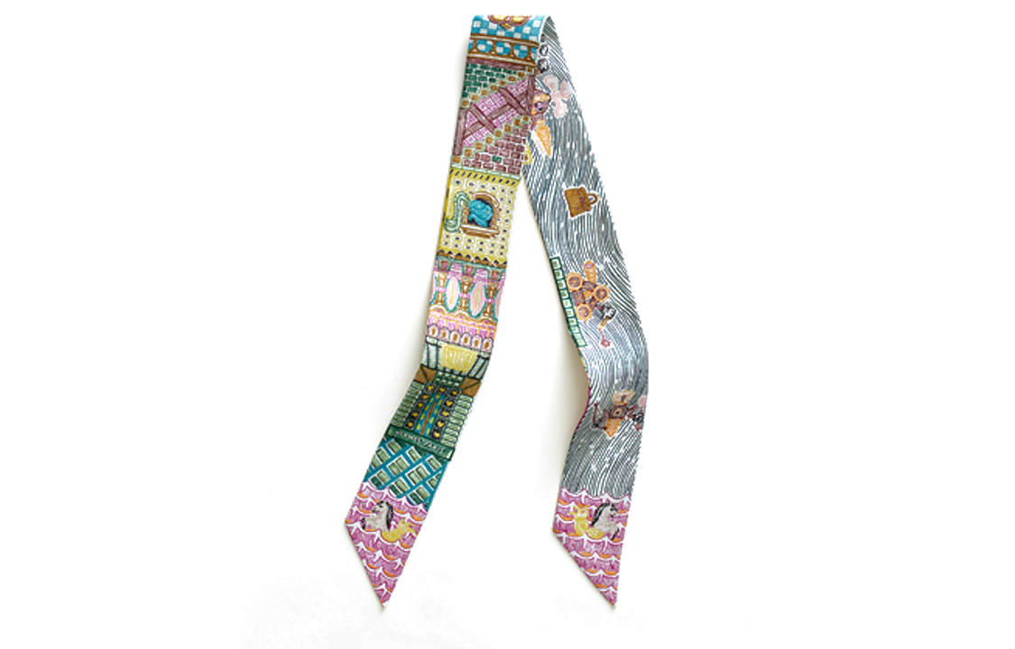 (Women) HERMES Twilly Scarf  Multi-Color "Silk Scarf Adventure" Print. H064011S 04