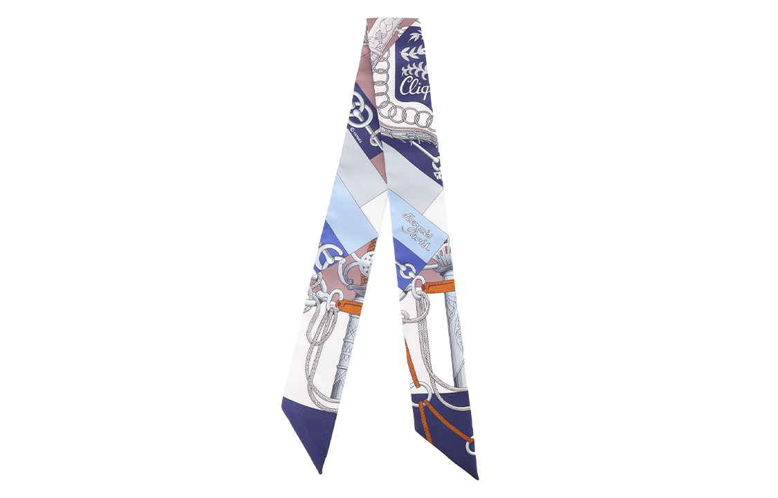 (Women) HERMES Twilly Scarf  Navy Blue/White/Icy Brown "March of the Sabres". H061574S-03 圖 2
