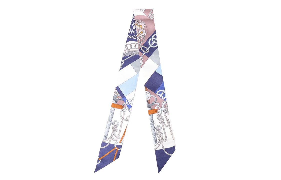 (Women) HERMES Twilly Scarf  Navy Blue/White/Icy Brown "March of the Sabres". H061574S-03 圖 3