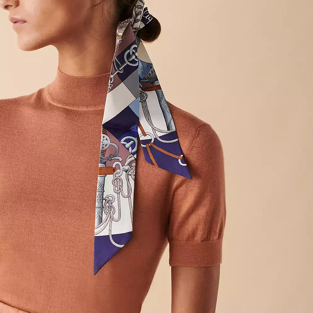 (Women) HERMES Twilly Scarf  Navy Blue/White/Icy Brown "March of the Sabres". H061574S-03 圖 4