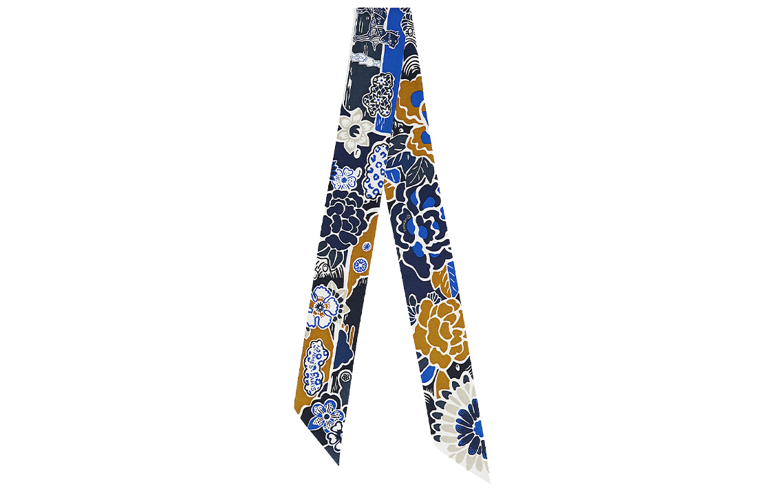 (Women) HERMES Twilly Scarf for Women - Red, Blue/White/Tobacco Print Design. H063530S-01