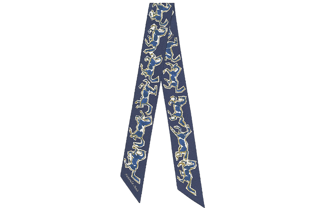 (Women) HERMES Twilly Scarf Navy Blue with Yellow Border for Women. H063803S-13 圖 2