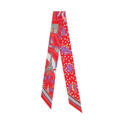 (Women) HERMES Twilly Scarf Paris Love Red Silk Scarf H063329S-10