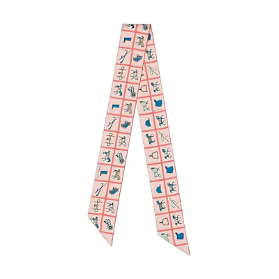 (Women) HERMES Twilly Scarf Pink Equestrian-Themed Silk Scarf. H061356S 12