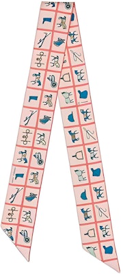 (Women) HERMES Twilly Scarf Pink Equestrian-Themed Silk Scarf. H061356S 12 Order (Women) HERMES Twilly Scarf Pink Equestrian-Themed Silk Scarf. H061356S 12