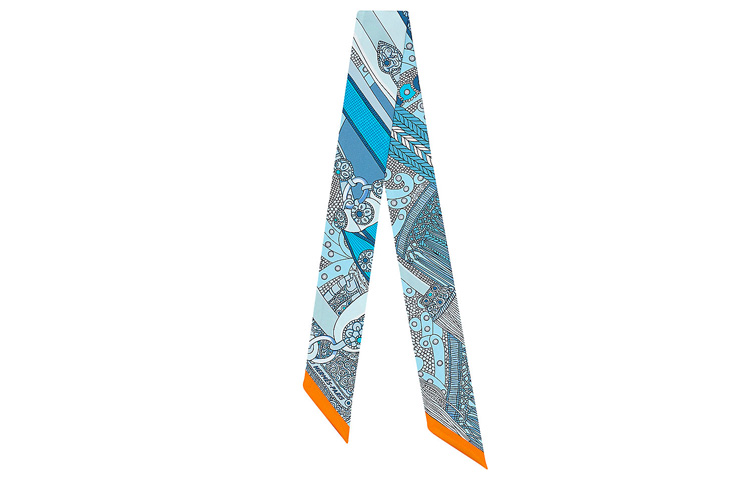 (Women) HERMES Twilly Scarf Women Blue/Gray Blue/Orange Luxury Saddle Design. H063134S-14 圖 2