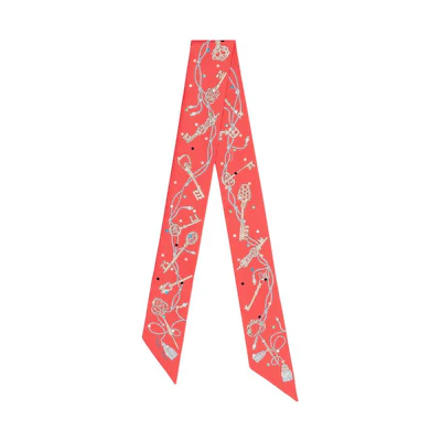 (Women) HERMES Twilly Silk Scarf 'Key to Dots' Pomegranate Red. H063871S-02