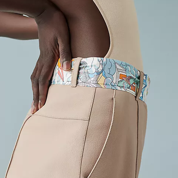 (Women) HERMES Twilly Silk Scarf  Beige/Blue Cloud Motif. H063900S-24 圖 3