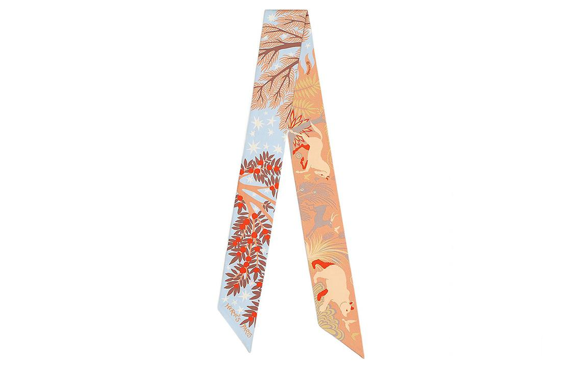 (Women) HERMES Twilly Silk Scarf  Beige Rose/Light Blue Orpheus Magic. H063702S-04 圖 5