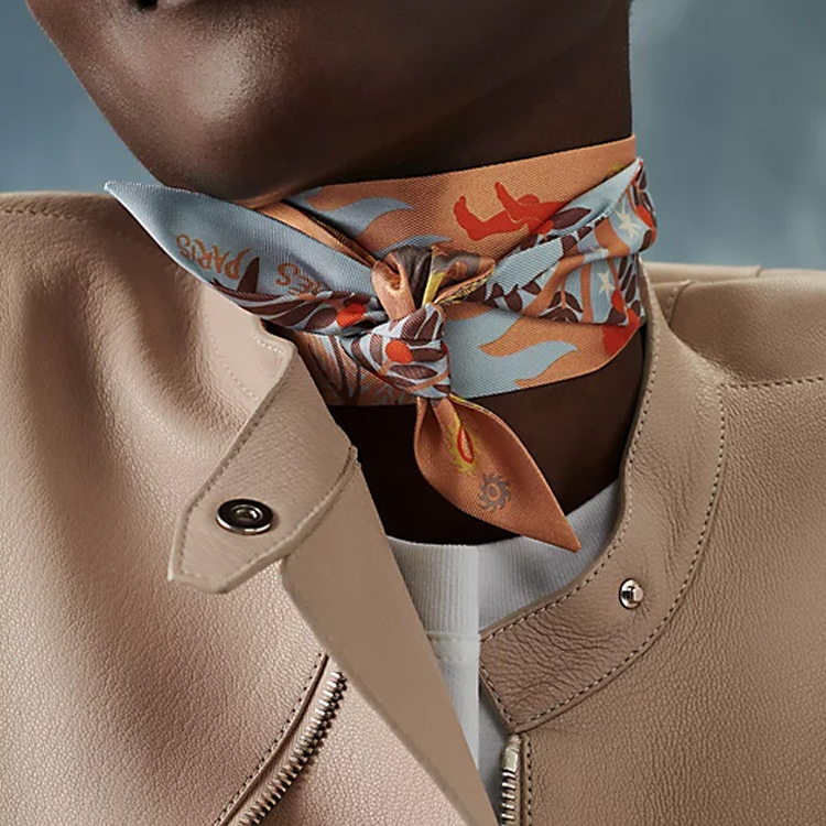 (Women) HERMES Twilly Silk Scarf  Beige Rose/Light Blue Orpheus Magic. H063702S-04 圖 6