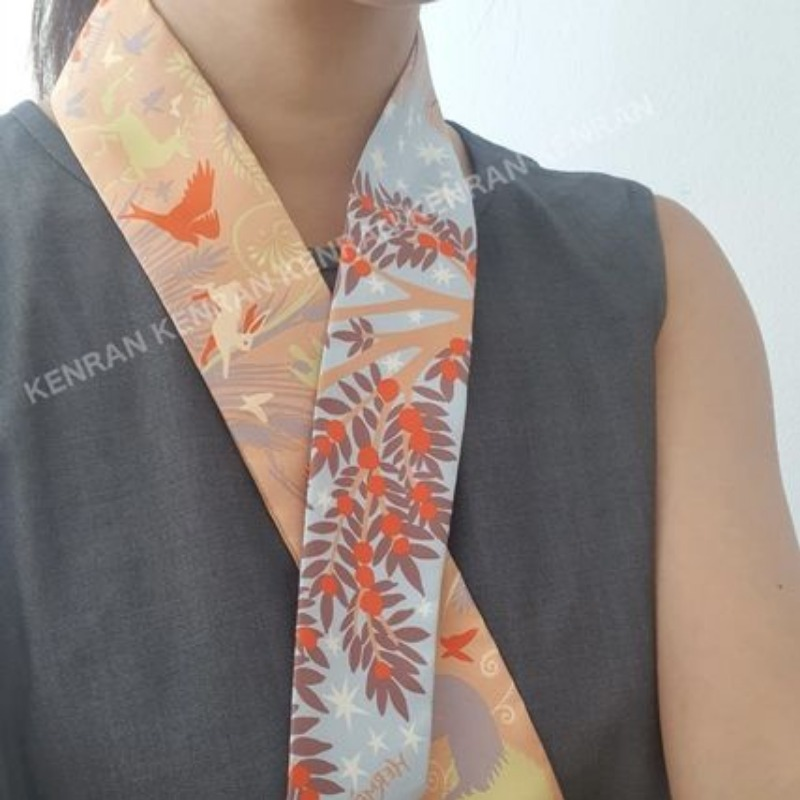 (Women) HERMES Twilly Silk Scarf  Beige Rose/Light Blue Orpheus Magic. H063702S-04 圖 7