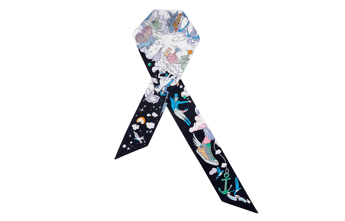 (Women) HERMES Twilly Silk Scarf  Black Blue Stripe/Pale Purple H063900S-14 圖 3