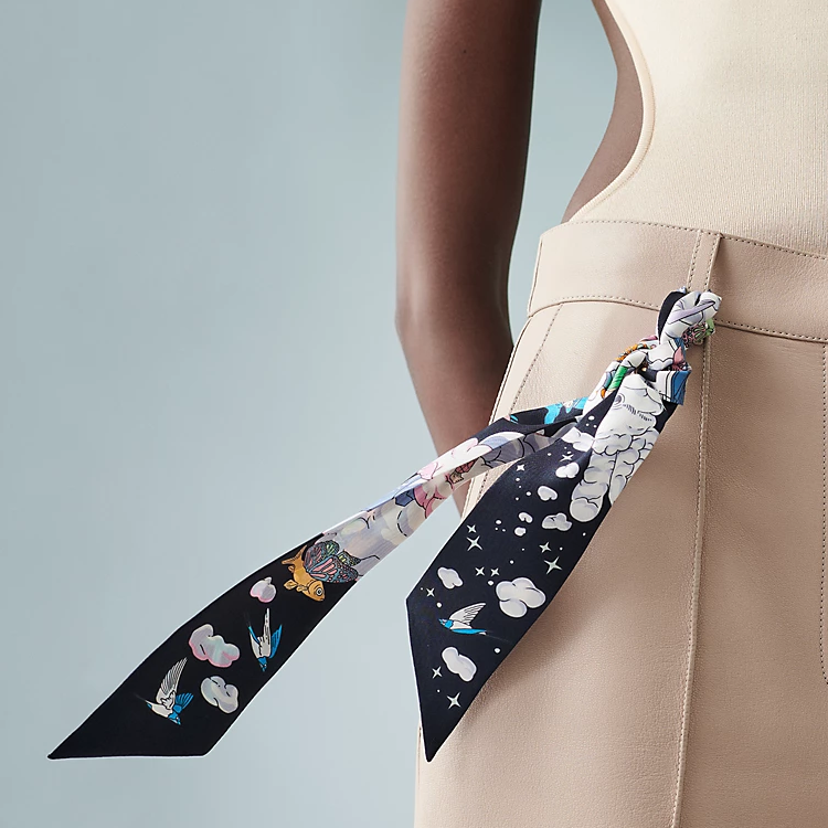 (Women) HERMES Twilly Silk Scarf  Black Blue Stripe/Pale Purple H063900S-14 圖 4