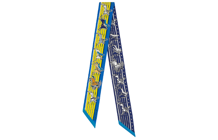 (Women) HERMES Twilly Silk Scarf "Chief Poni" Royal Blue/Yellow/Navy H063587S-08 圖 2