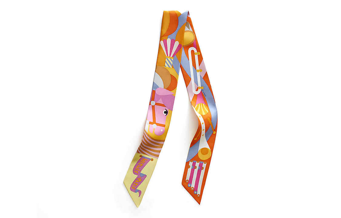 (Women) HERMES Twilly Silk Scarf "Grand Parade" Pattern Multicolor  Accessory H064006S-05