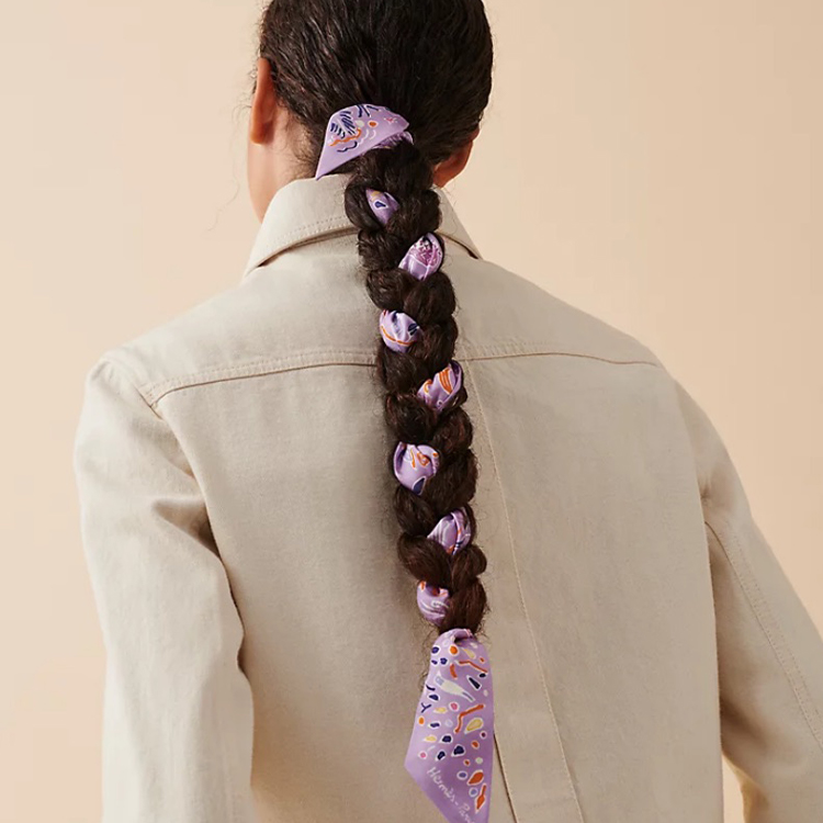 Lookbook (Women) HERMES Twilly Silk Scarf "Spring Island"  Purple H063755S14